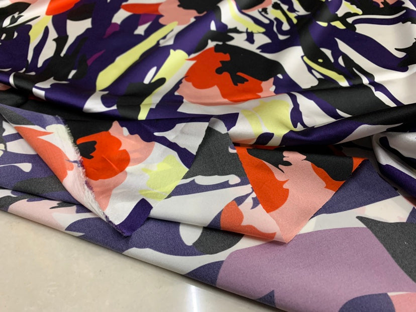 ZIMICA - 19 Momme Purple Toned Irregular Pattern Digital Print Stretch Silk Satin Fabric - 140cm wide by the Yard