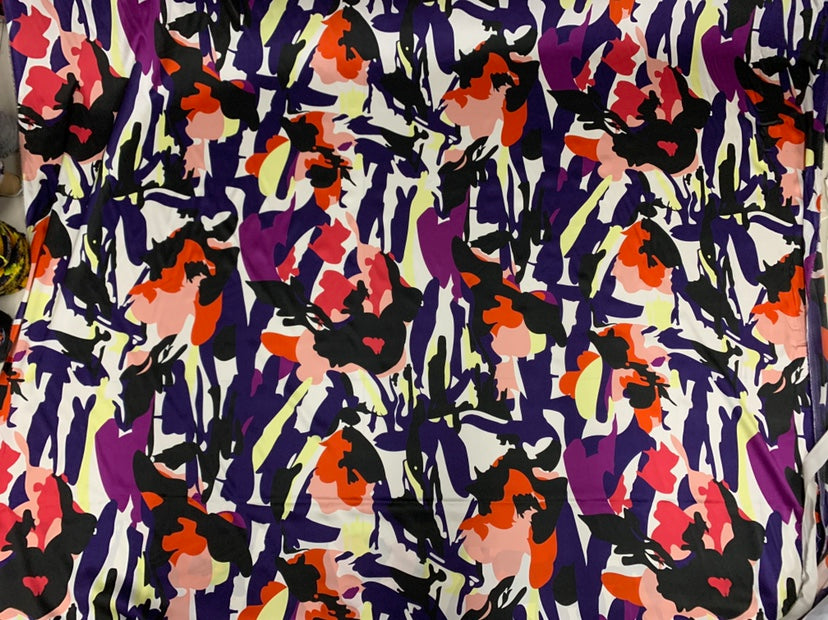 ZIMICA - 19 Momme Purple Toned Irregular Pattern Digital Print Stretch Silk Satin Fabric - 140cm wide by the Yard