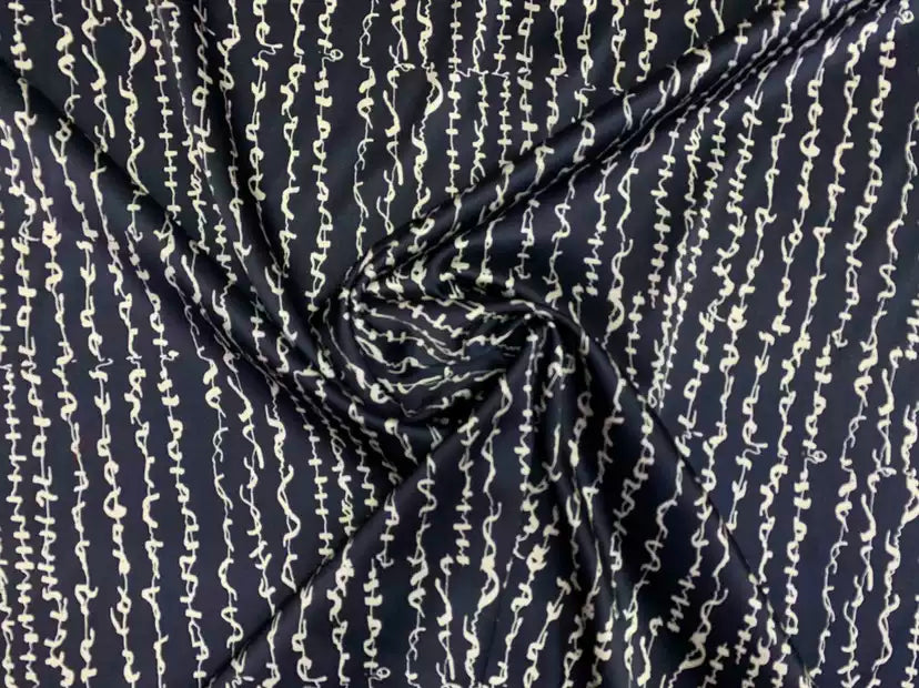 ZMLELI - 19 Momme Letter Lines Pattern Digital Print Stretch Silk Satin Fabric - 135cm wide by the Yard