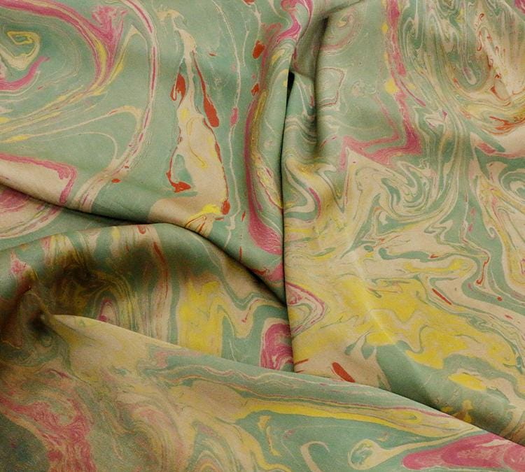 MOCIFL - Handmade 38 Momme Special Green Inkwell Technique Mud Silk Satin Fabric By the Yard