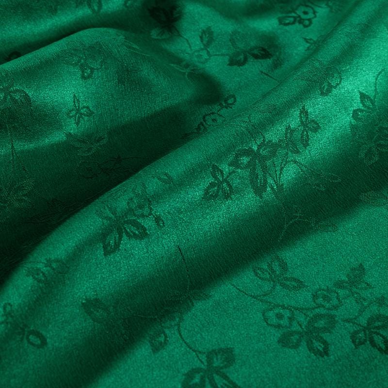 MOLXYN- 23 Momme Handmade Dark Green Jacquard Gambiered Ganton Gauze Silk Blended Fabric - 110cm By the Yard