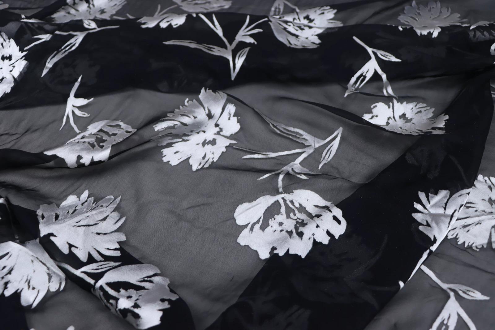 JFHKFHDH - Silk Devore Satin Fabric, 10 Momme Burnout Big Floral , 138 cm Wide by the Yard