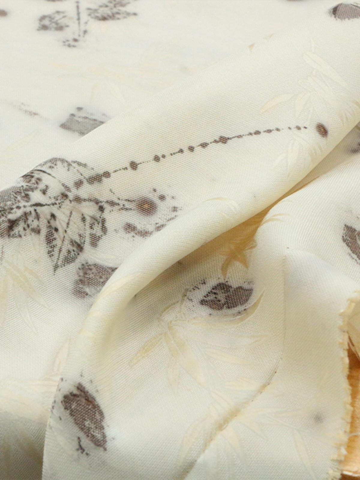 TURAYE - 19 Momme Handmade Jacquard Plant Dye Leaf Pattern Jacquard Perforated Silk Fabric Silk Rayon Blend - 128cm wide by the Yard