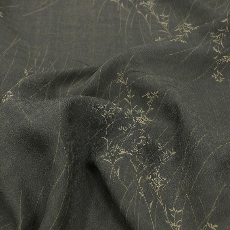 CAOWEN - Handmade 28 Momme Grass Pattern Jacquard Spun Mud Silk Fabric, 133cm By the Yard