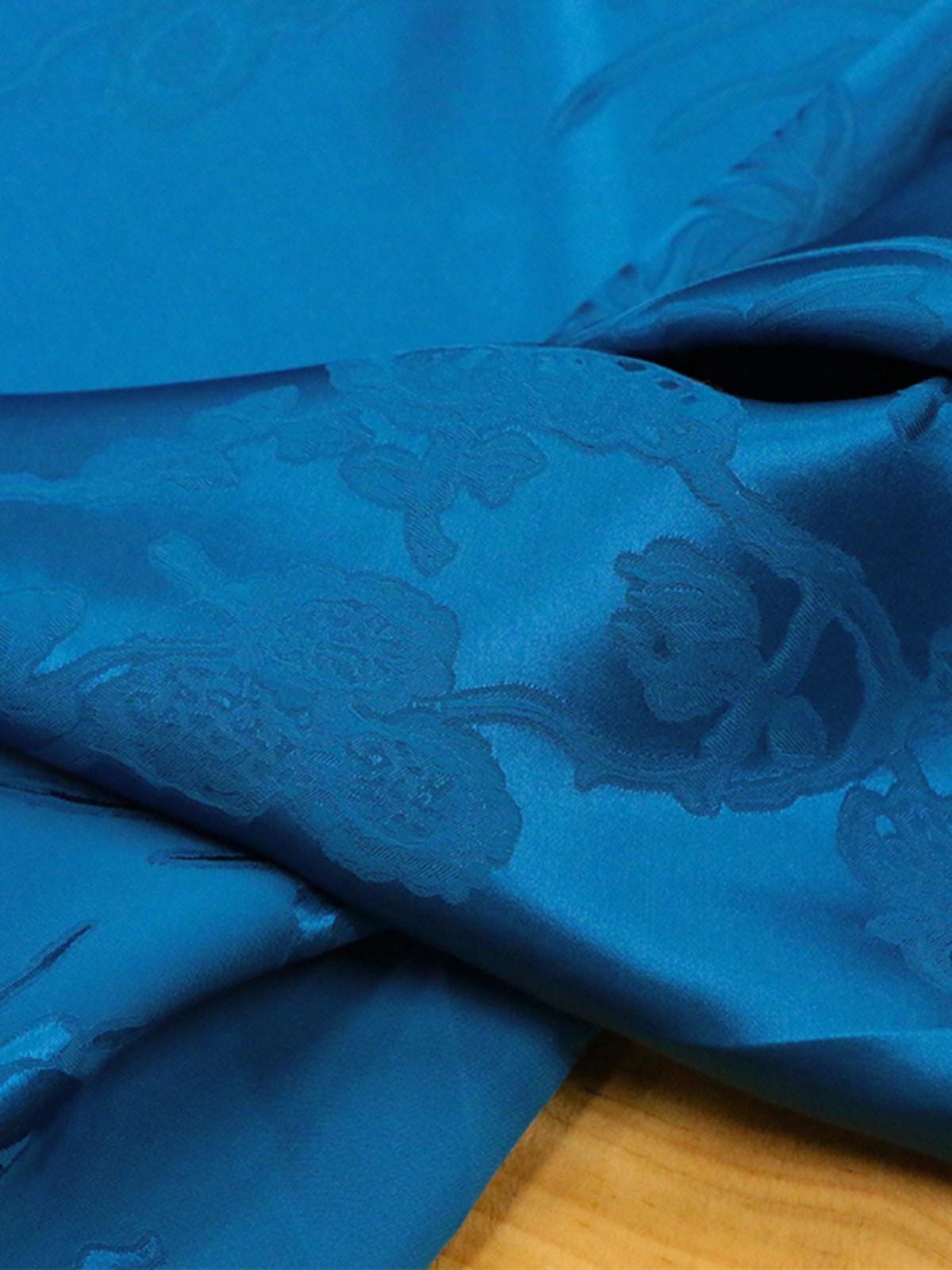 BAOSLN - 25 Momme Handmade Unique Royal Blue Jacquard Silk Satin Fabric - 137cm by the Yard