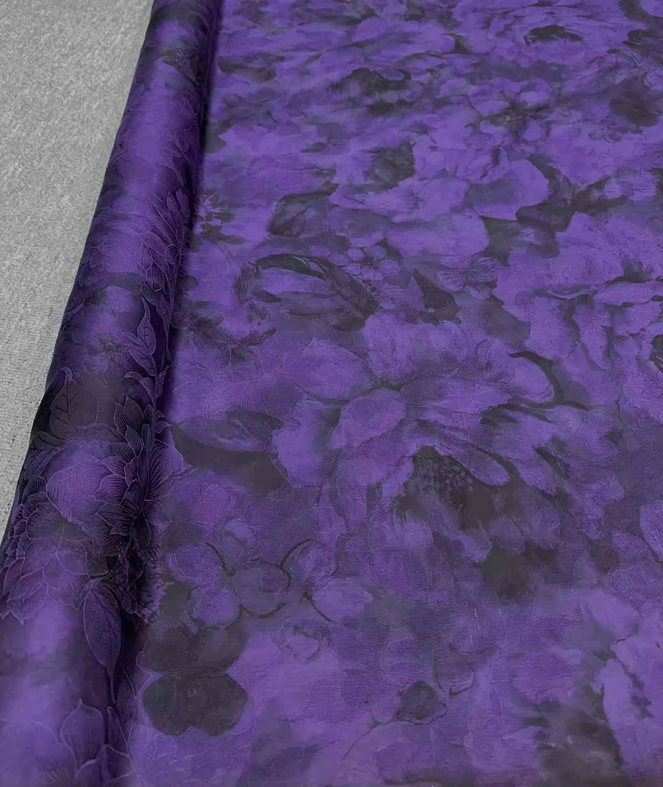 BUBHLZZ - Chic Purple 26 Momme HUALUO Jacquard Hongyunsha Silk Fabric (Openwork texture) - 114cm by the Yard