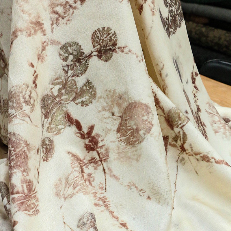 PLANT - 19 Momme Handmade Plant Dye and Leaves Rubbing Eco Friendly Nature Tussah Silk Fabric - 135cm wide By the Yard