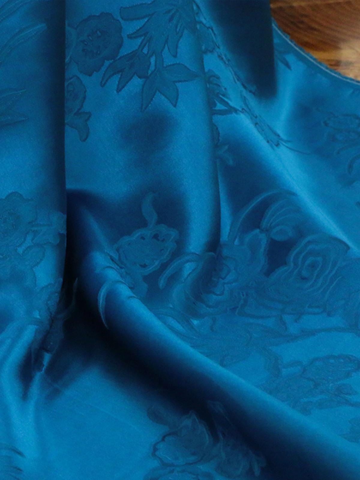 BAOSLN - 25 Momme Unique Cavansite Blue Jacquard SangBo Silk Satin Fabric - 137cm by the Yard