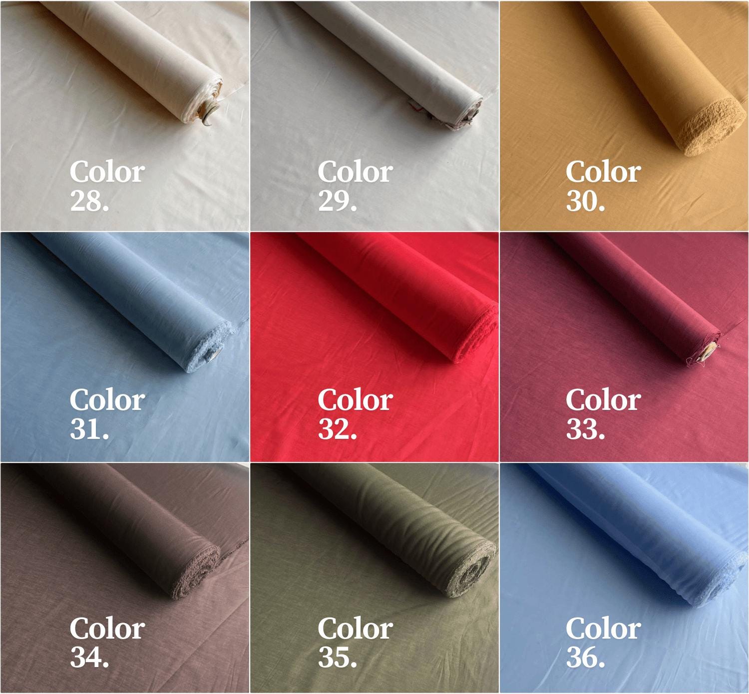 60C9MSCTN - Color #36-#63 - 9 momme 60 Solid Colors Silk Cotton Fabric - 140cm wide by the Yard