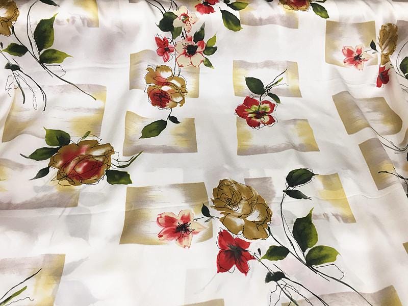 SZDGEZ- 16 Momme Watercolor Abstract Print Stretch Charmeuse Silk Satin Fabric - 114cm wide by the Yard