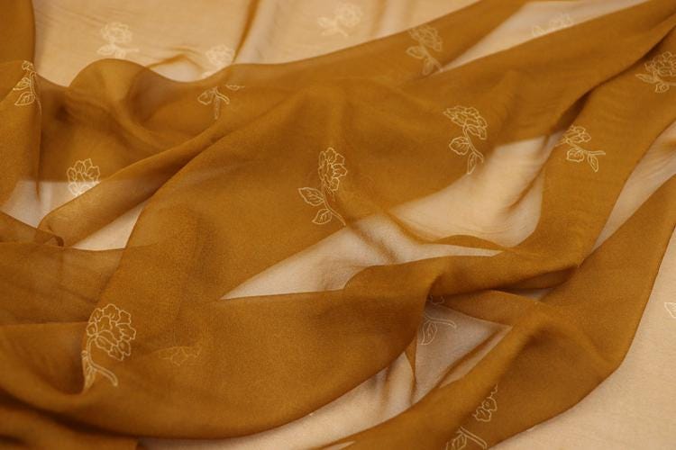 JFHXHH - 8 Momme Yellow Floral Print Silk Georgette Fabric - 140cm wide by the Yard