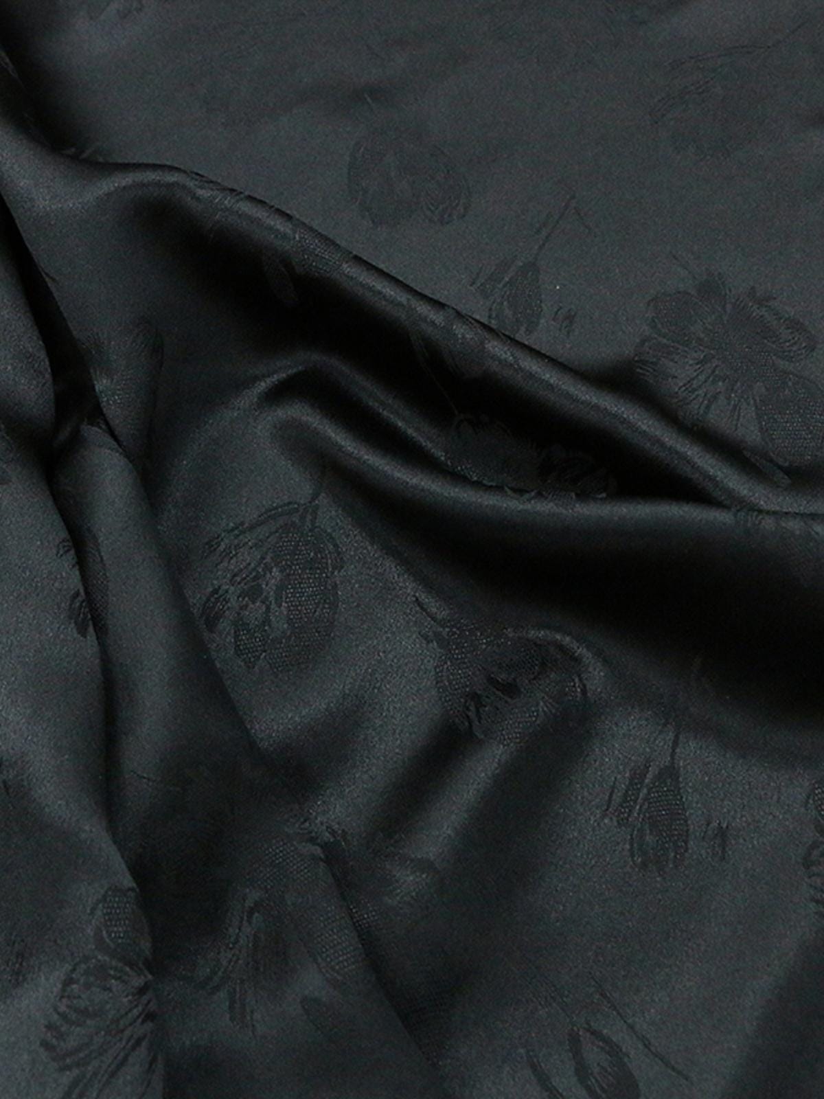 YUJIXA- Handmade 19 Momme Black Tulip Jacquard Silk Brocade Mulberry Silk Fabric - 135cm wide by the Yard