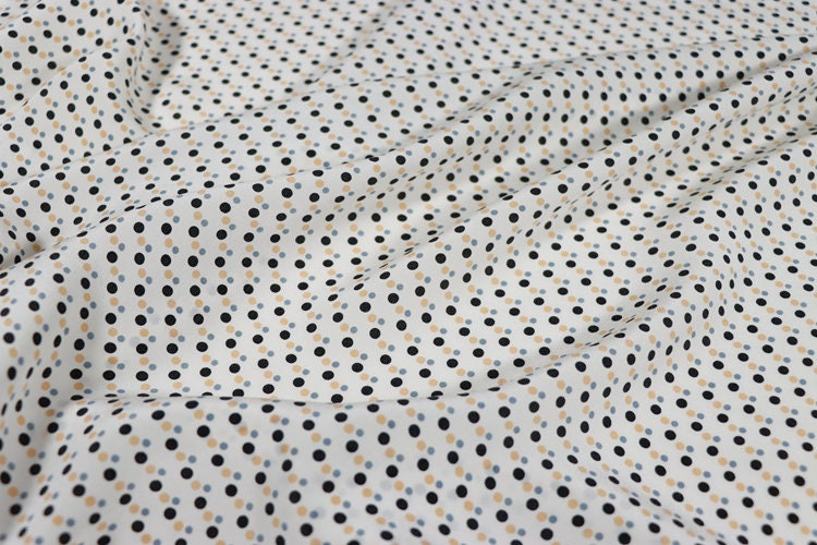 XIBODIAN - 14 momme Small Polka Dot Print Silk Crepe de Chine Fabric - 138cm wide by the Yard