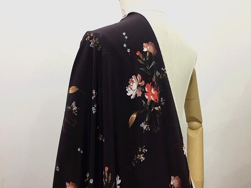 SZSEKA - 16 Momme Deep Coffee Base Color Digital Print Wide Silk Double Georgette Fabric - 140cm wide by the Yard