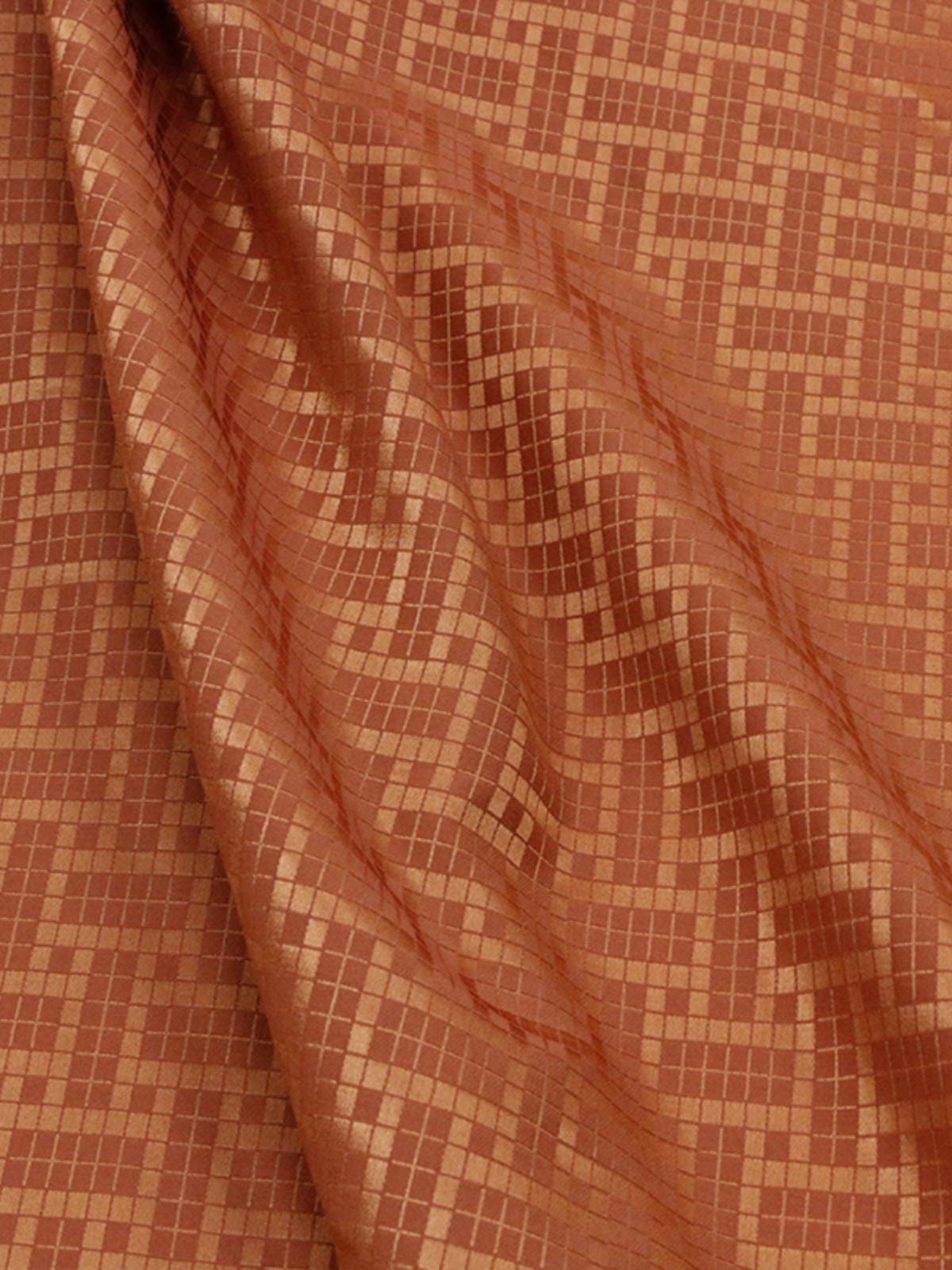 SIMOJT - 25 Momme Caramel Color Checkered Jacquard Mulberry Silk Wool Blend Silk Fabric - 138cm wide by the Yard