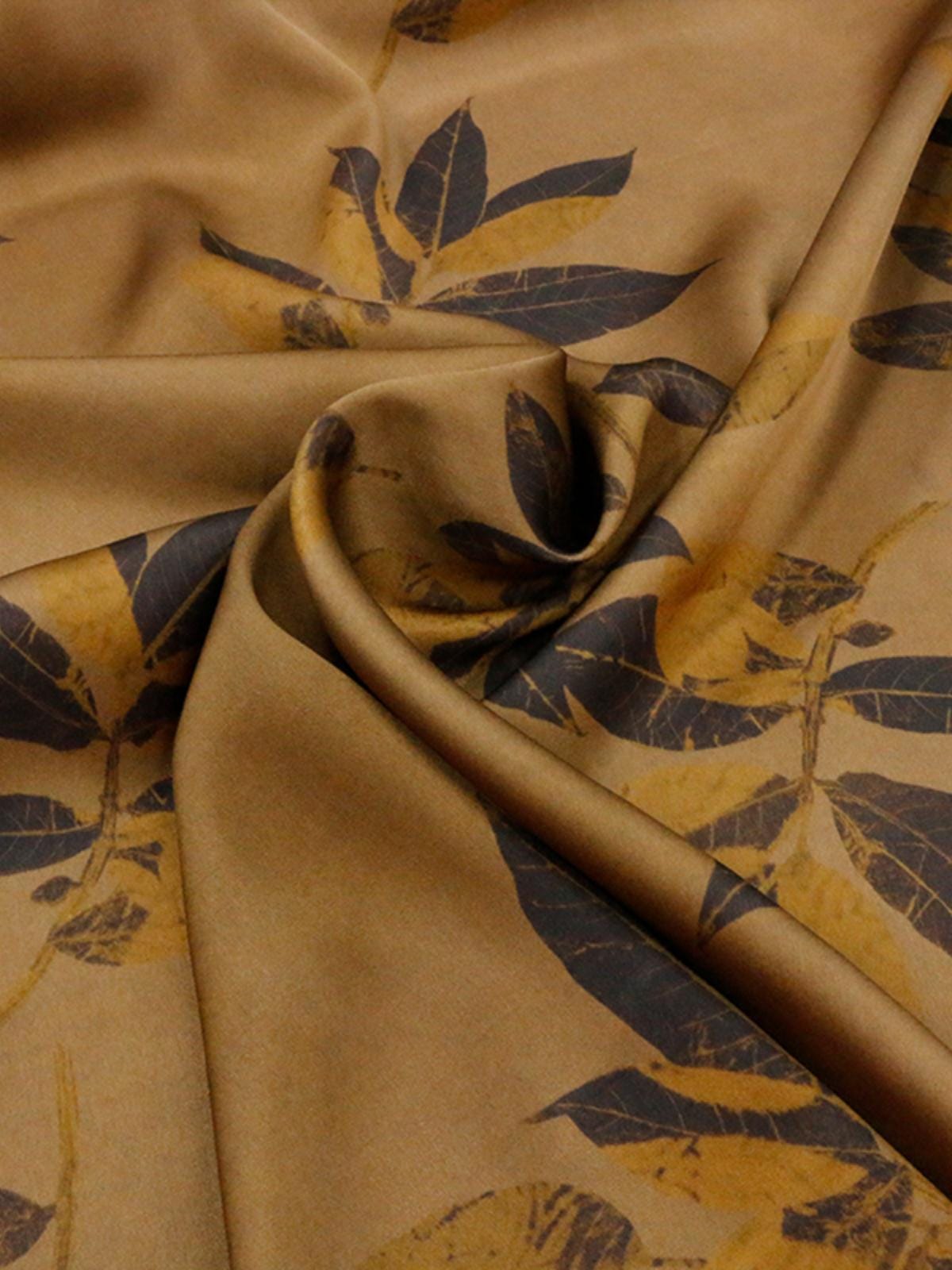 KASFEY - Handmade 38 Momme Maple Leaves Digital Printing Mud Silk Satin Fabric -108cm By the Yard
