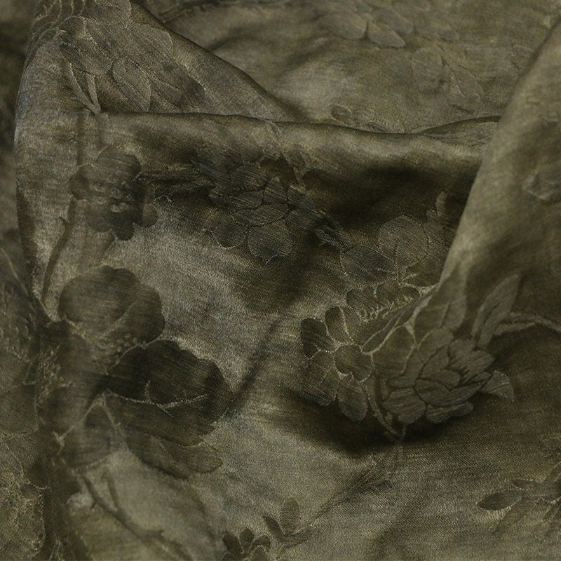 SILHEM - Vintage Distressed Silk Jacquard Linen Blend Jacquard Gambiered Ganton Mud Silk Fabric for designers - by the Yard