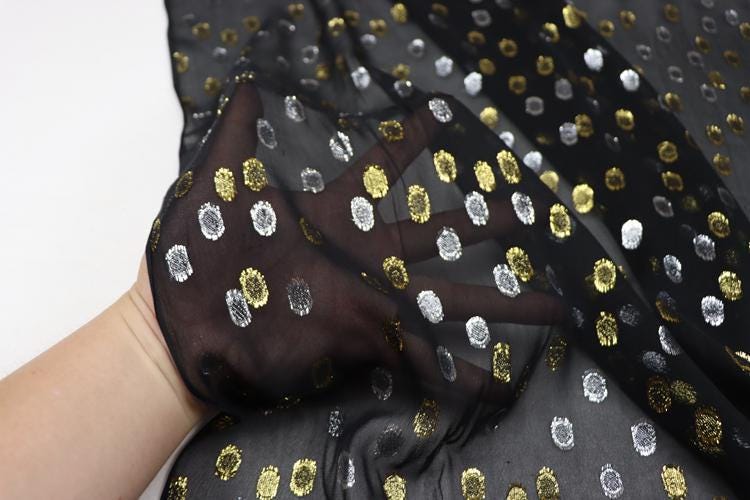 JFHJYD - 11 Momme Golden Thread Weave Silk Georgette Fabric - 112cm wide by the Yard