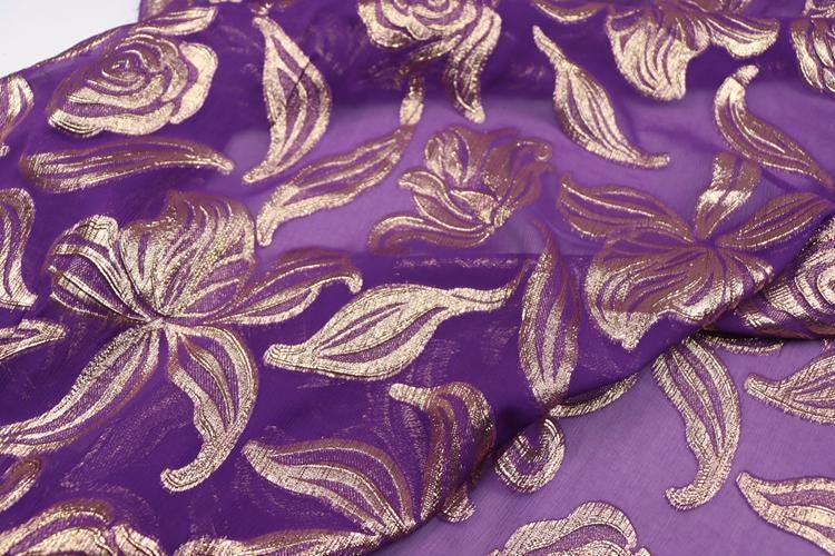 JFHZSH - 12 Momme Golden Thread Weave Silk Georgette Fabric - 130cm wide by the Yard