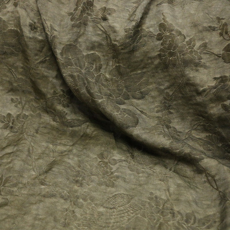 SILHEM - Vintage Distressed Silk Jacquard Linen Blend Jacquard Gambiered Ganton Mud Silk Fabric for designers - by the Yard