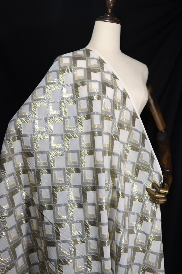 JFHGZF - 12 Momme Golden Thread Weave Silk Georgette Fabric - 114cm wide by the Yard