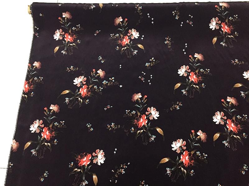 SZSEKA - 16 Momme Deep Coffee Base Color Digital Print Wide Silk Double Georgette Fabric - 140cm wide by the Yard