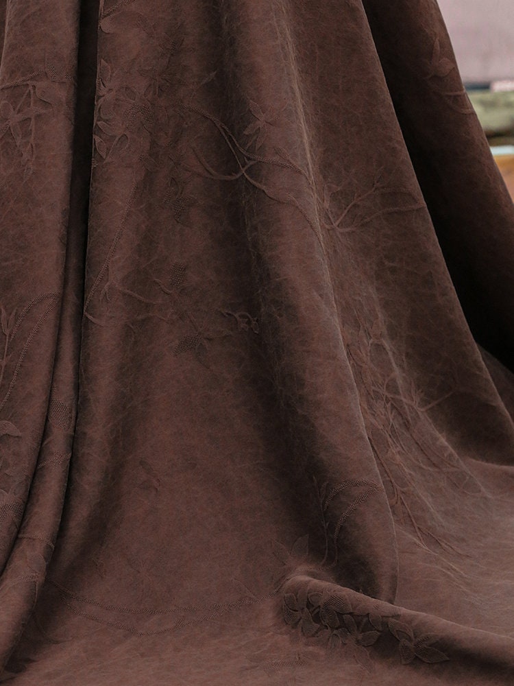 CRBELL - Coffee Red 28 Momme Handmade Jacquard Plain Satin Plant Dye Mud Silk Fabric, 135cm by the Yard