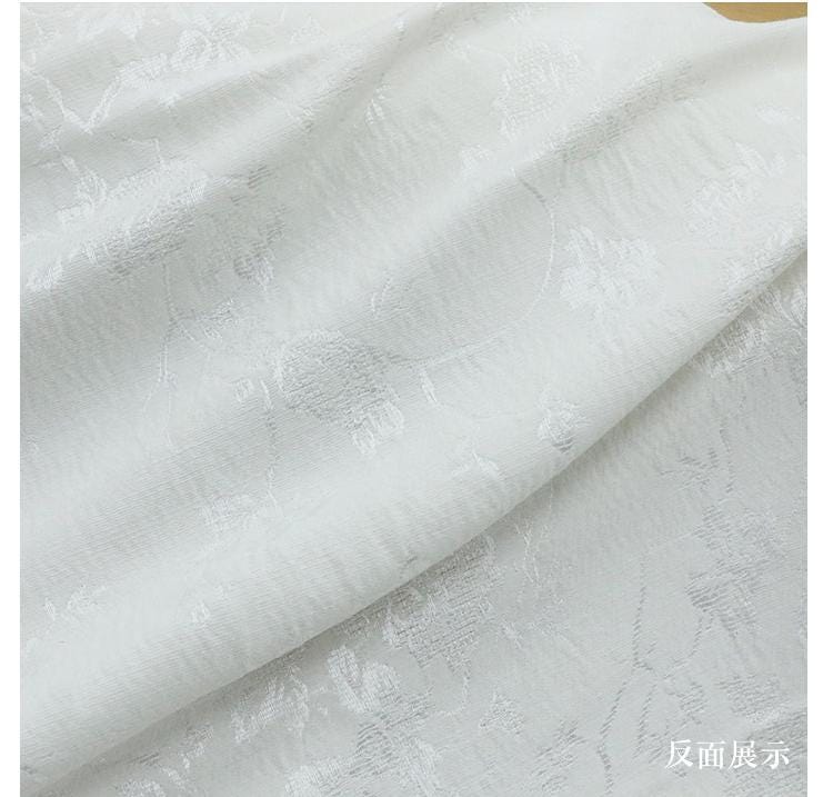 SIMOBS - 43 Momme Flowers Jacquard Mulberry Silk Wool Cotton Blend Silk Fabric - 135cm wide by the Yard