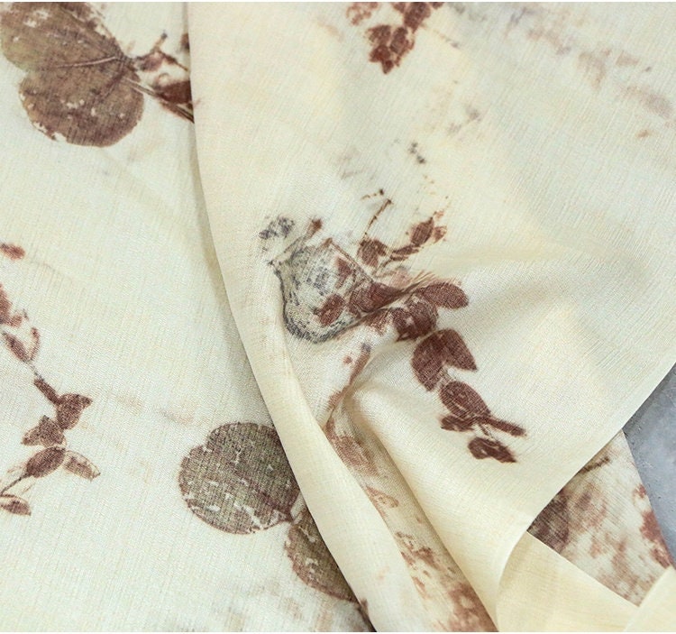 PLANT - 19 Momme Handmade Plant Dye and Leaves Rubbing Eco Friendly Nature Tussah Silk Fabric - 135cm wide By the Yard