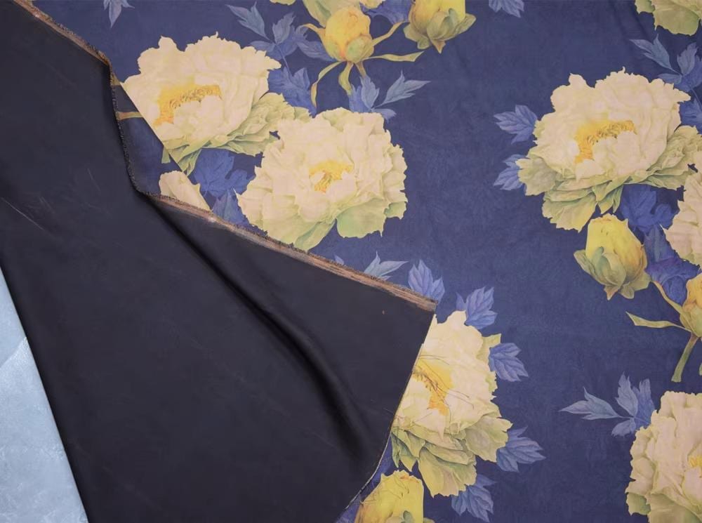 XLSSDMDH - PIZI mud silk satin fabric, 60 Momme digital print peony, 120cm wide by the Yard