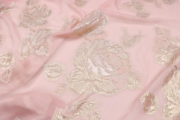 JFHFDH - 14 Momme Golden Thread Weave Silk Georgette Fabric - 140cm wide by the Yard