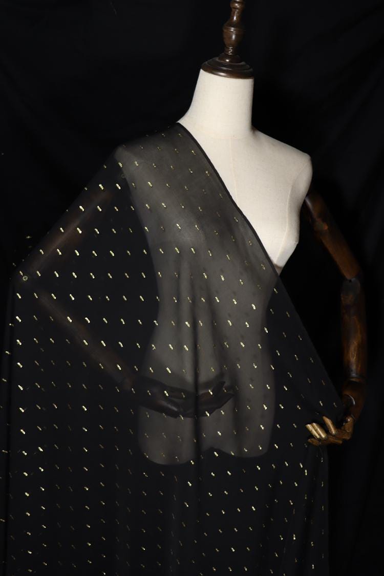 JFHHJJ - 10 Momme Golden Thread Weave Silk Georgette Fabric - 114cm wide by the Yard