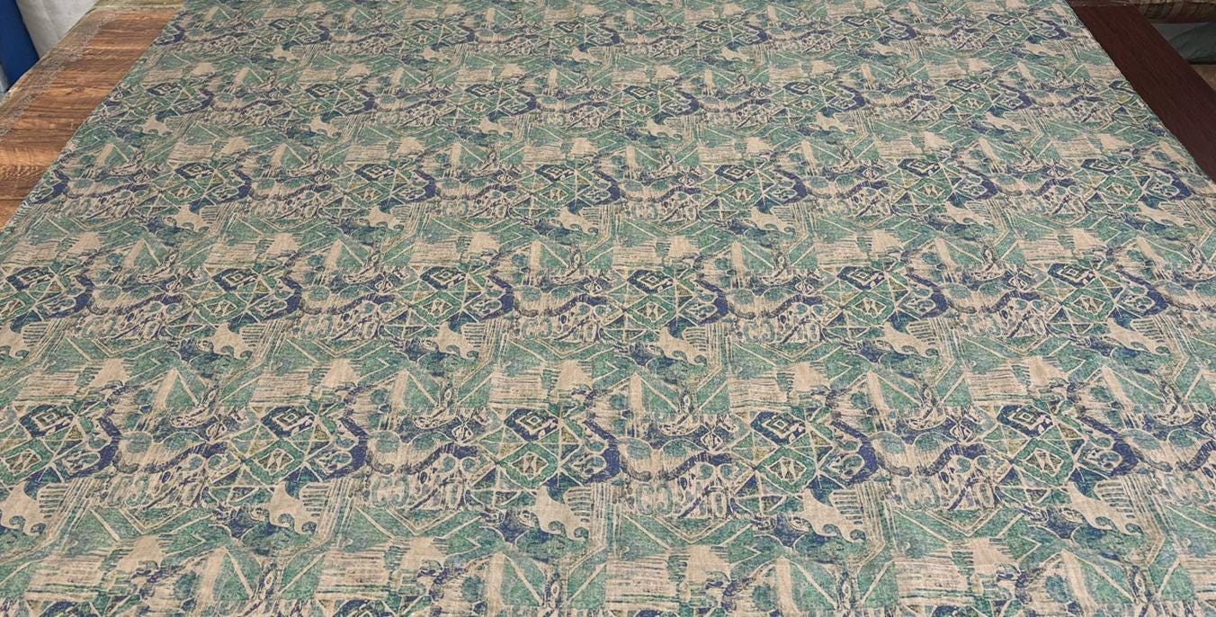 BJQLAN - 100% Linen, Vintage Blue Digital Print, 220 gram 135cm wide by the Yard
