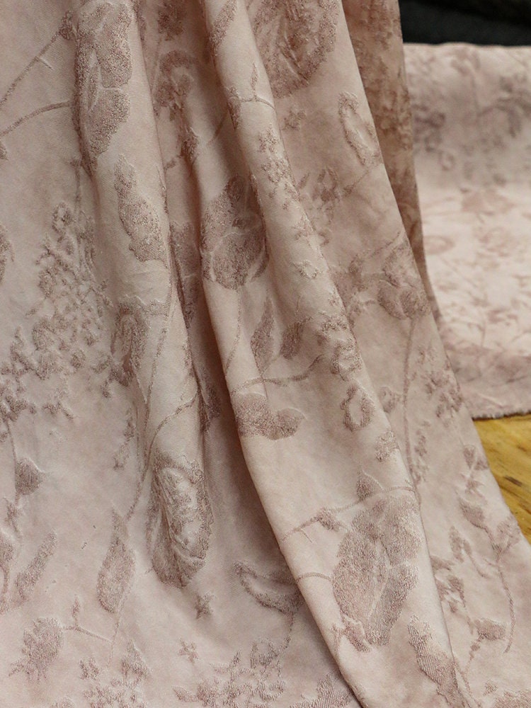 ZFENH - Handmade Dirty Pink Jacquard Gambiered Ganton Tussah Silk Fabric By the Yard