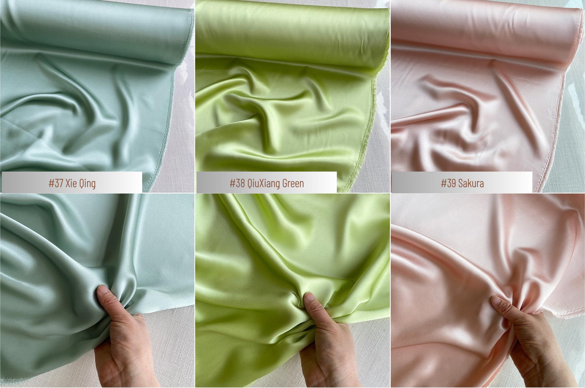 100% Silk Charmeuse, 22 Momme solid 50 colors, 114cm wide by the yard
