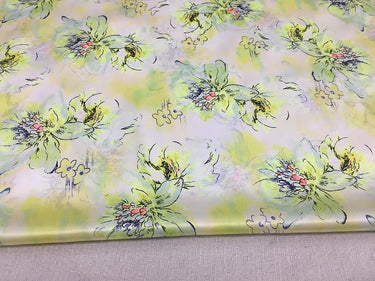 SZDSMH- 14 Momme Fluorescent Green Ink Floral Print Stretch Charmeuse Silk Satin Fabric - 114cm wide by the Yard
