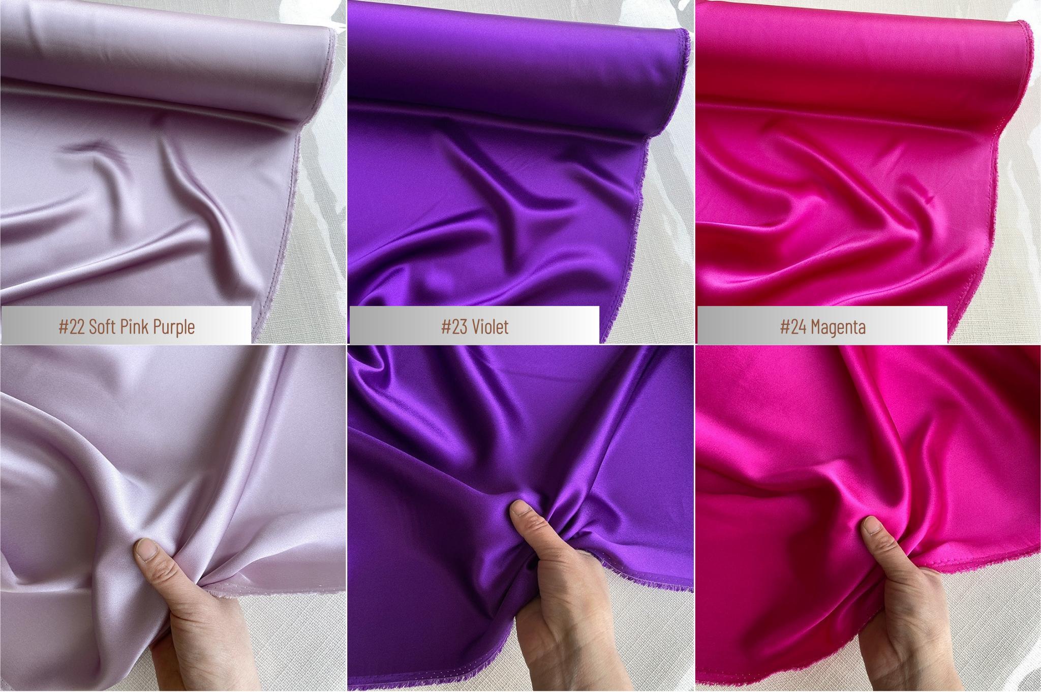 100% Silk Charmeuse, 22 Momme solid 50 colors, 114cm wide by the yard