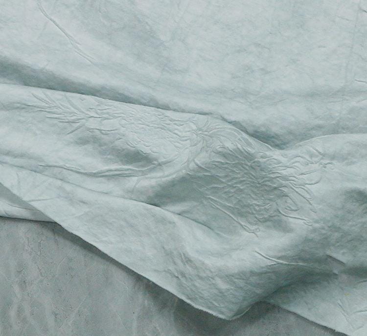 HUGANR - 28 Momme Dirty Dyed Lake Blue Silk cotton-Linen Jacquard Satin Silk Fabric - 138cm wide by the Yard