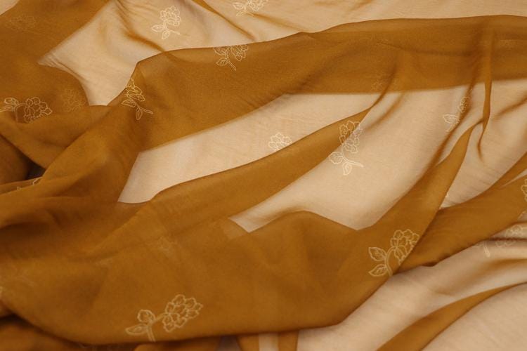 JFHXHH - 8 Momme Yellow Floral Print Silk Georgette Fabric - 140cm wide by the Yard
