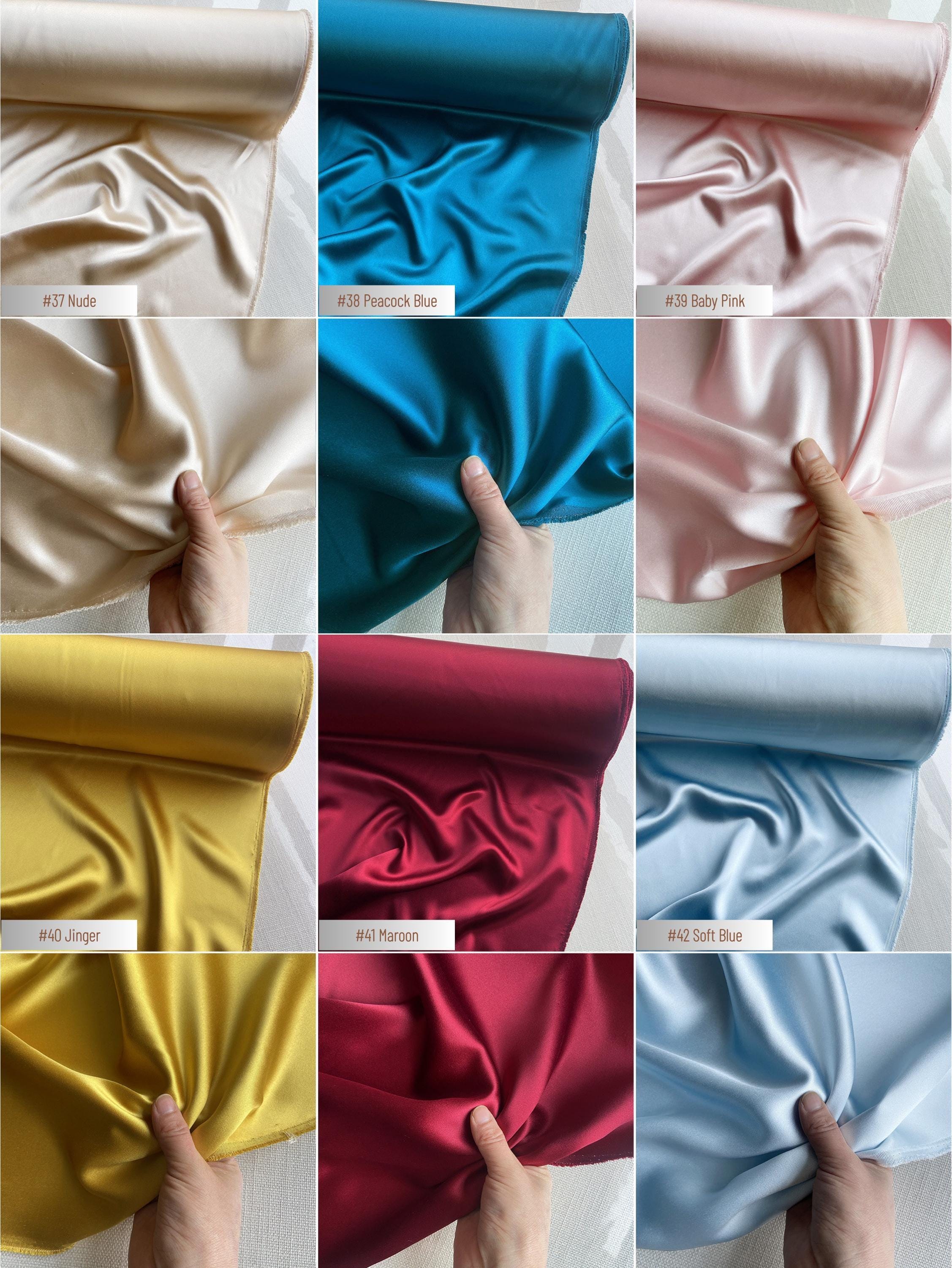 40 Momme Silk Satin Fabric by the Yard, 100% 6A Mulberry Silk, 114cm Wide, 50 Solid Colors, Heavy Luxury Silk Charmeuse