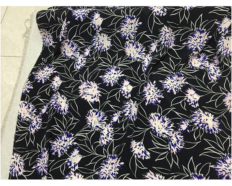 SONGHUA - 16 momme Floral Print Silk Crepe de Chine Fabric - 114cm wide by the Yard