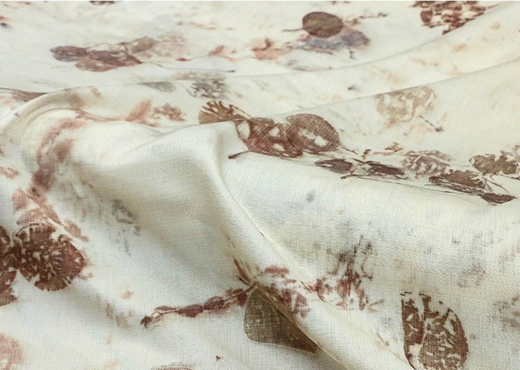 PLANT - 19 Momme Handmade Plant Dye and Leaves Rubbing Eco Friendly Nature Tussah Silk Fabric - 135cm wide By the Yard