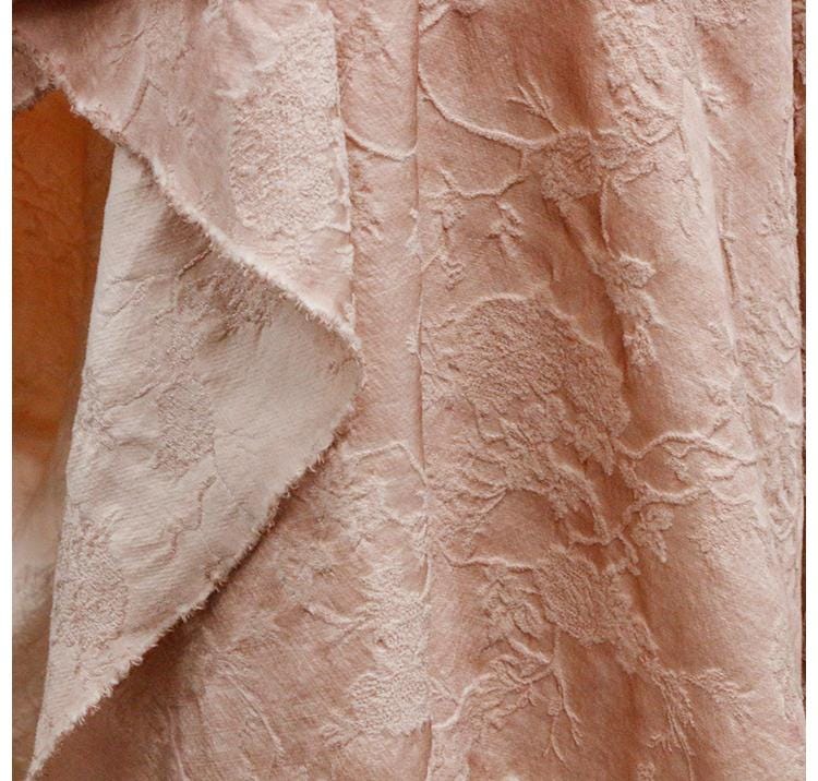 SIMOFS - 43 Momme Flowers Jacquard Mulberry Silk Wool Cotton Blend Silk Fabric - 135cm wide by the Yard