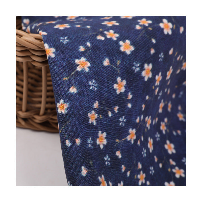 LANDIHHA - Vintage Style Dark Blue Digital Print 150GSM Viscose blend Linen Fabric - 140cm wide by the Yard