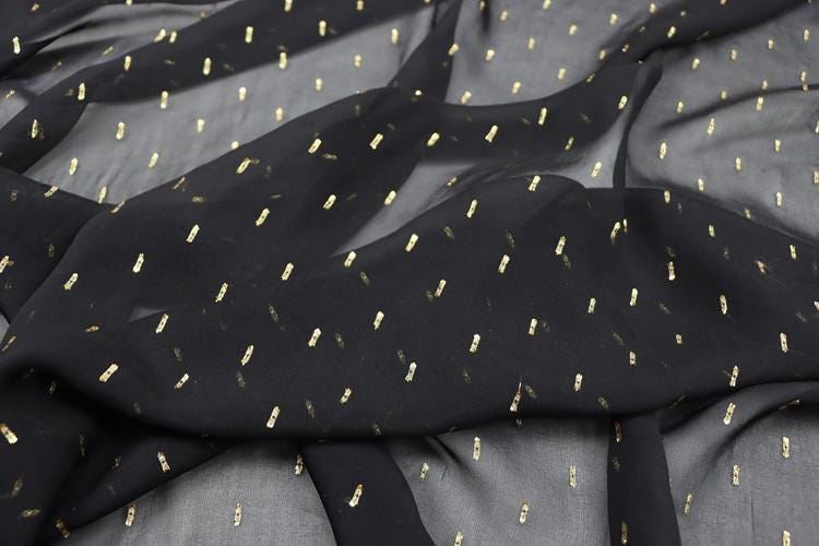 JFHHJJ - 10 Momme Golden Thread Weave Silk Georgette Fabric - 114cm wide by the Yard