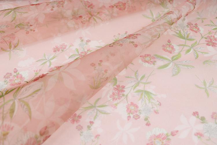 JFHOGT - 6 Momme Blue Silk Organza with Floral Print Silk Fabric - 137cm wide By the Yard