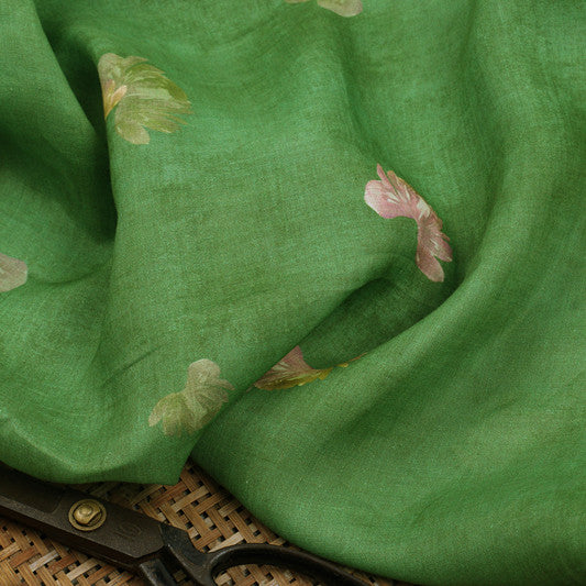 Emerald Blossom printed 100-count ramie fabric #Color_Emerald Blossom