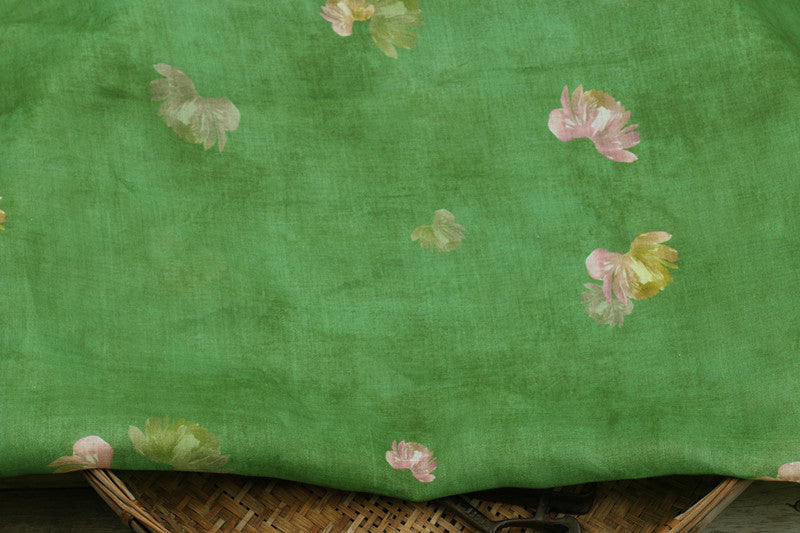 Emerald Blossom printed 100-count ramie fabric #Color_Emerald Blossom