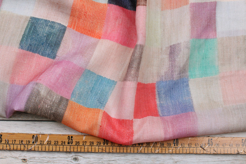 Colorful Checks printed 42-count ramie fabric #Color_Colorful Checks