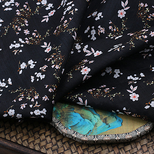 Black Daisy printed 42-count ramie fabric #Color_Black Daisy